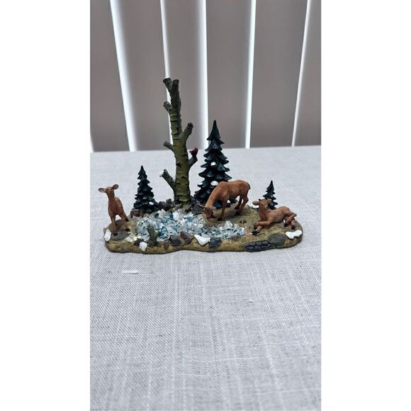 Lemax 2000 Village Landscape Poly-Resin Deer At The Pond Christmas Village - Picture 5 of 11